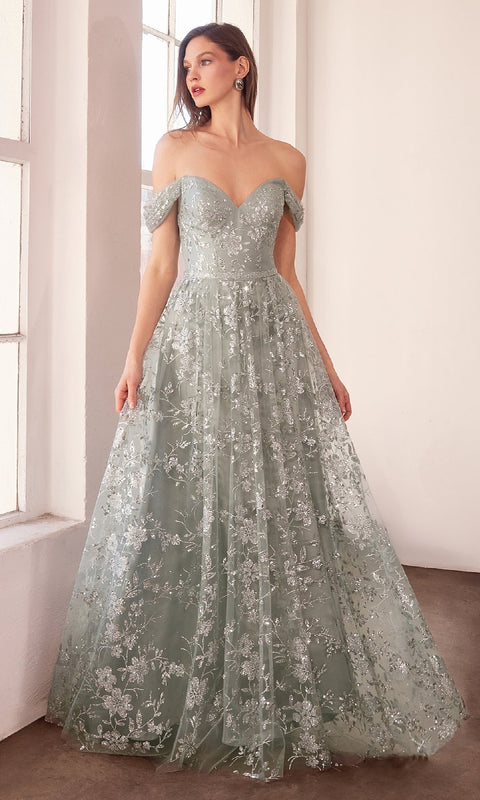 Ladivine T607 Long Glitter‑Print Prom Gown with Elegant Silhouette