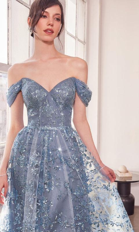 Ladivine T607 Long Glitter‑Print Prom Gown with Elegant Silhouette