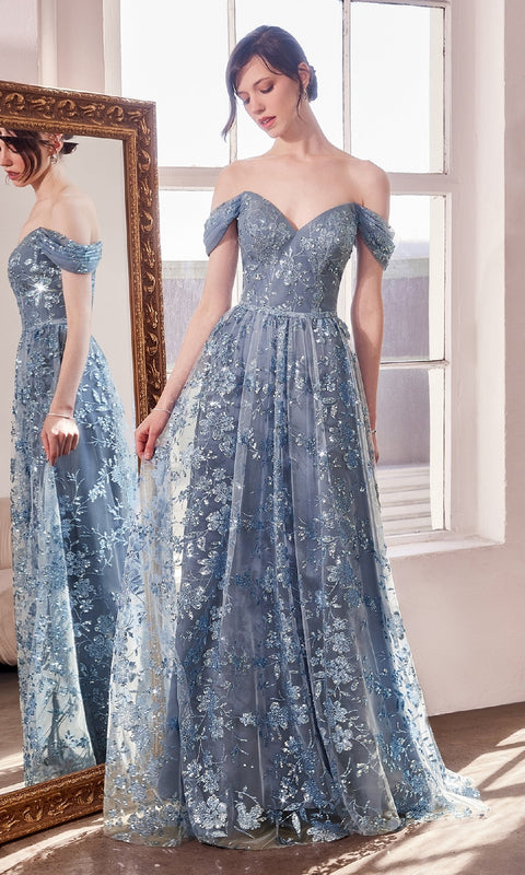 Ladivine T607 Long Glitter‑Print Prom Gown with Elegant Silhouette