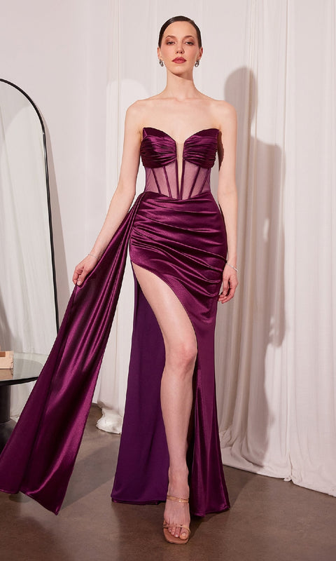 Ladivine T811 Strapless Deep V-Neck Long Prom Gown