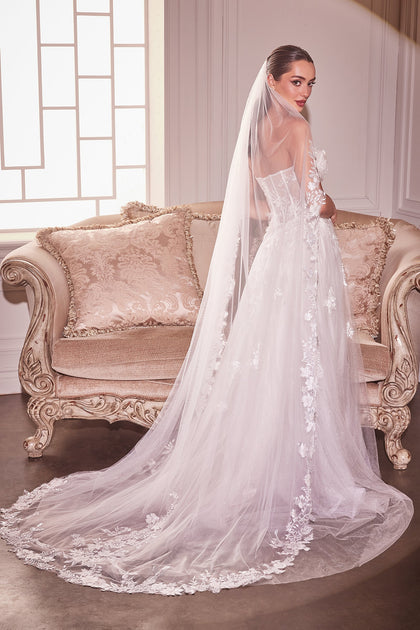 Off White Ladivine V005 Beaded Floral Edge Chapel Veil by Ladivine by Cinderella Divine