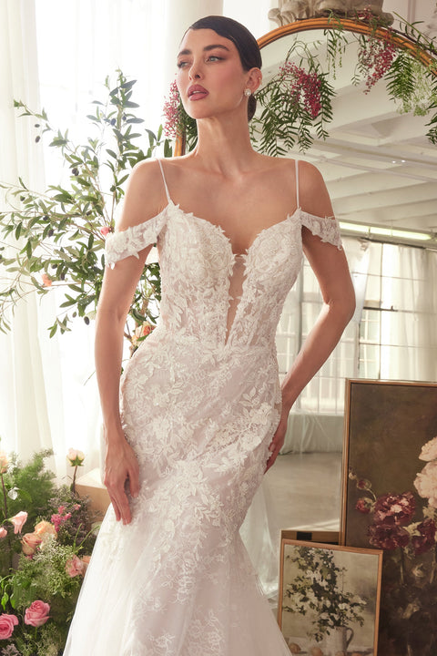 Ladivine WL051 Fitted Cold Shoulder Bridal Gown