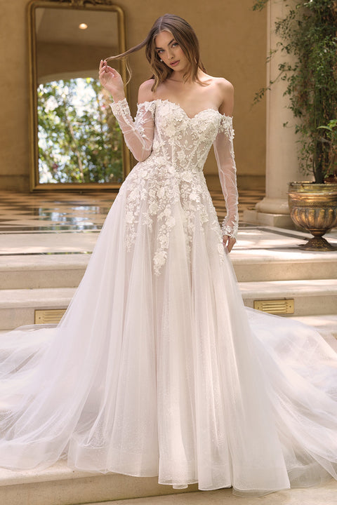 Ladivine WL067 3D Floral Long-Sleeve Bridal Gown with Elegant Silhouette