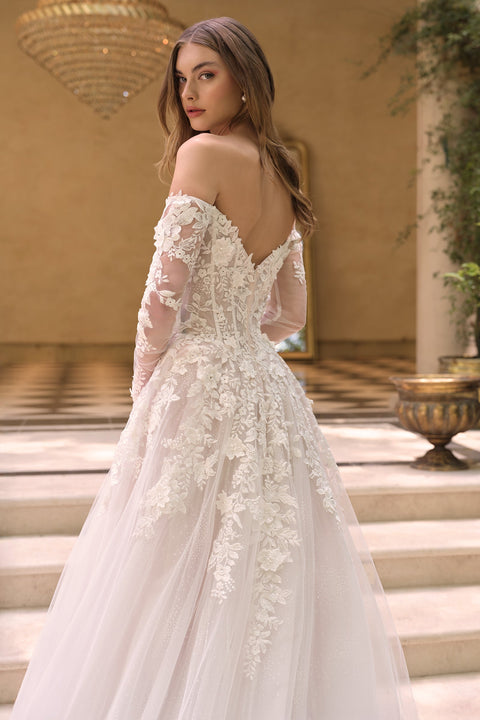 Ladivine WL067 3D Floral Long-Sleeve Bridal Gown with Elegant Silhouette