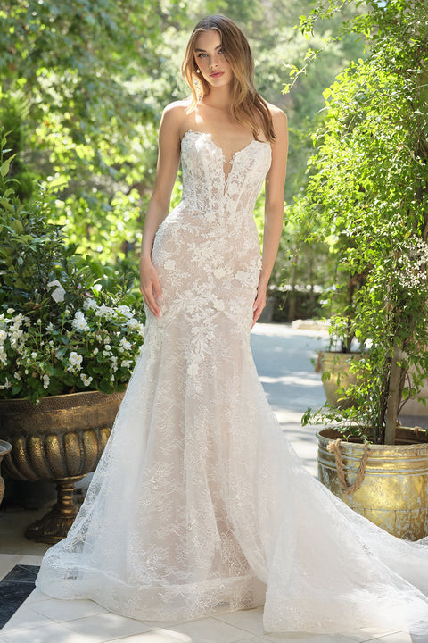 Ladivine WL072 Lace Strapless Fitted Bridal Gown with Timeless Elegance