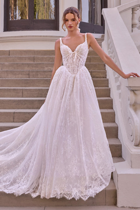 Ladivine WL073 lace sleeveless bridal gown — front view