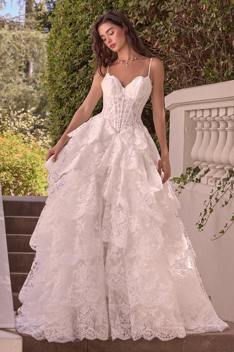 Ladivine WL076 lace sleeveless layered bridal gown — product view