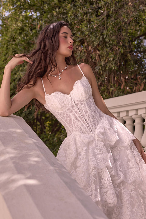 Ladivine WL076 lace sleeveless layered bridal gown — product view