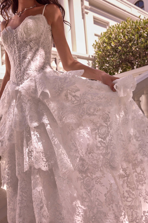 Ladivine WL076 lace sleeveless layered bridal gown — product view
