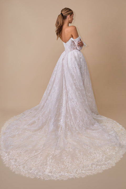 Ladivine WL079 lace long sleeve bridal gown — back view