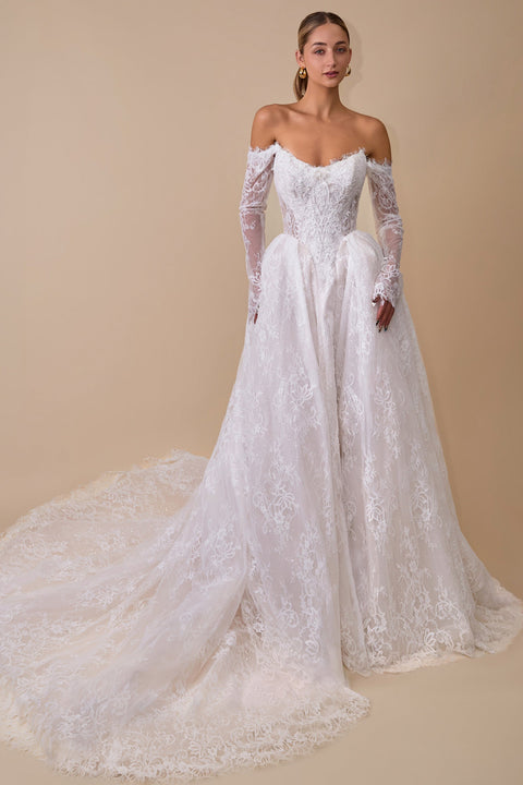Ladivine WL079 lace long sleeve bridal gown — front view