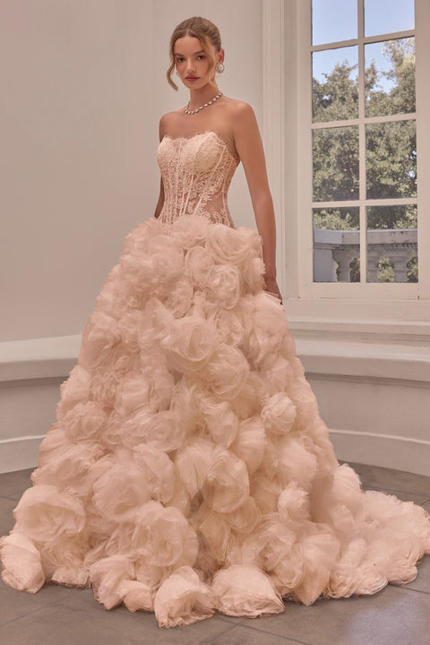 Ladivine WL092 lace strapless rosette bridal gown — front view