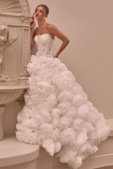 Ladivine WL092 lace strapless rosette bridal gown — product view
