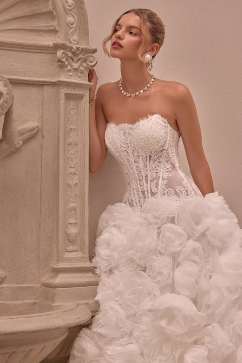 Ladivine WL092 lace strapless rosette bridal gown — product view