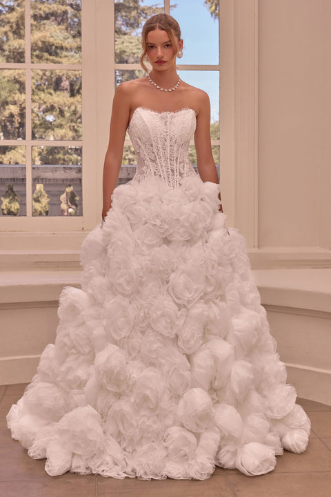Ladivine WL092 lace strapless rosette bridal gown — front view