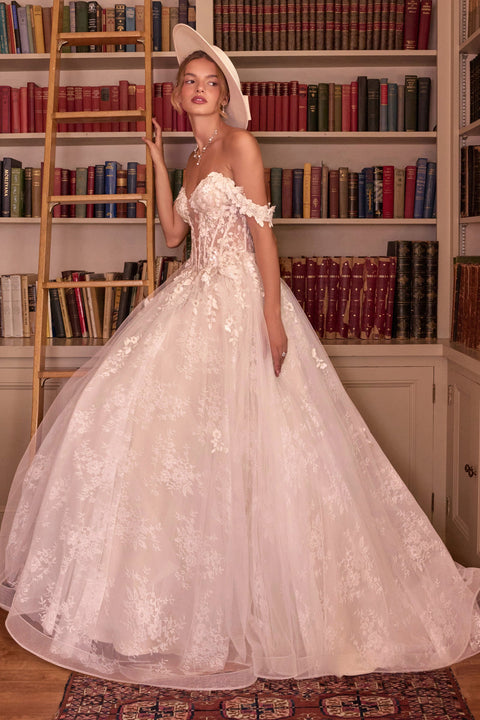 Ladivine WL093 3d floral off shoulder bridal gown — product view