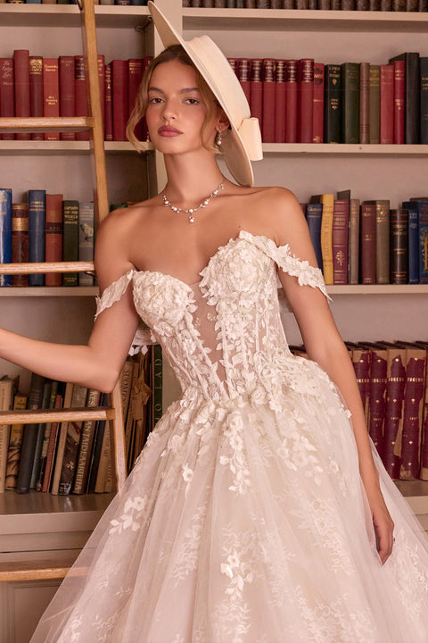 Ladivine WL093 3d floral off shoulder bridal gown — product view