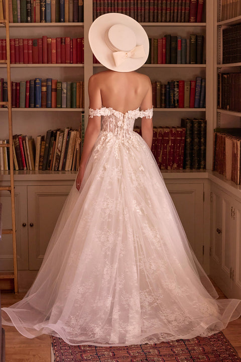 Ladivine WL093 3d floral off shoulder bridal gown — back view