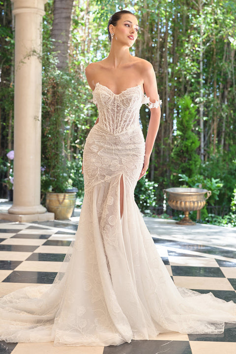 Ladivine WL099 Fitted Off-Shoulder Bridal Gown with Elegant Silhouette