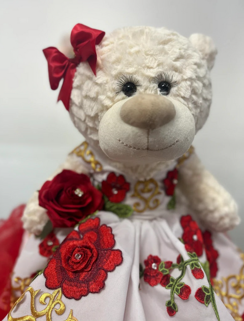 White and Red Charro Teddybear for Quinceañera