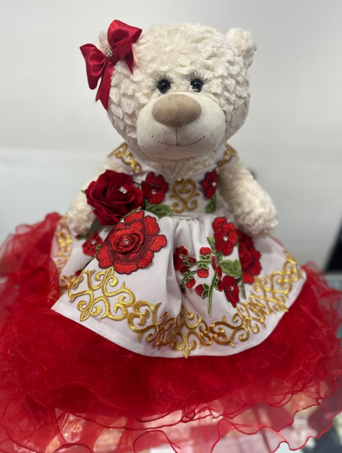 White and Red Charro Teddybear for Quinceañera