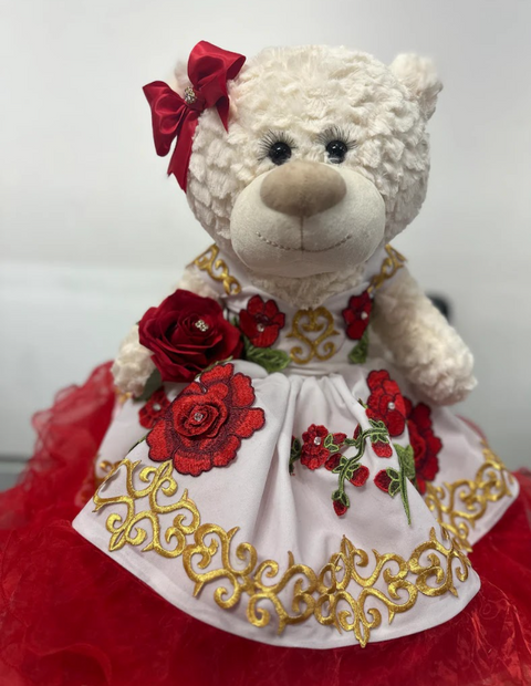 White and Red Charro Teddybear for Quinceañera
