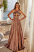 Nox Anabel Y1548 Shimmering Metallic Halter A-Line Gown with Slit
