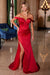 Nox Anabel Y1553 Off-Shoulder Satin Gown with Corset Bodice and Slit
