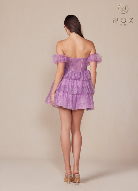 Tiered A-line Glitter Short Dress by Nox Anabel Y860