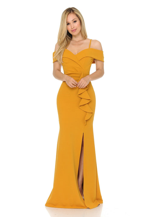 Long Formal Ruffle Slit Prom Dress Lenovia 5206