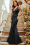 Amelia Couture 7886 Fitted V-Neck Mesh Gown with Appliqué