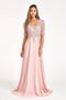 Elizabeth K GL1982 Mid-Sleeve Chiffon Gown with Appliquéd