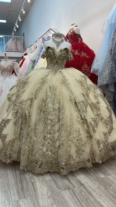 Bella Princess PQ1055 applique off shoulder corset ball gown by petite adele pq1055 — image 5.0