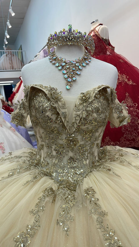 Bella Princess PQ1055 applique off shoulder corset ball gown by petite adele pq1055 — image 6.0