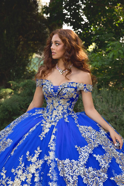 Bella Princess PQ1055 applique off shoulder corset ball gown by petite adele pq1055 — image 9.0