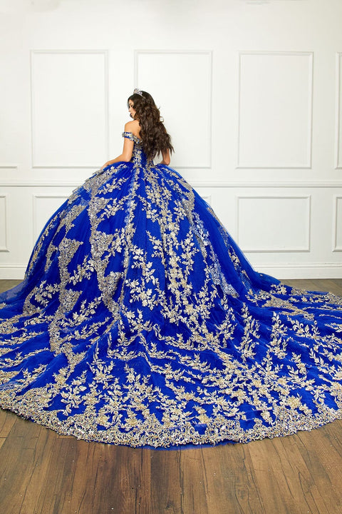 Bella Princess PQ1055 applique off shoulder corset ball gown by petite adele pq1055 — image 12.0