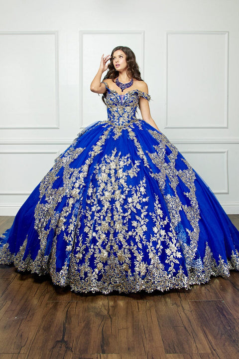 Bella Princess PQ1055 applique off shoulder corset ball gown by petite adele pq1055 — image 11.0
