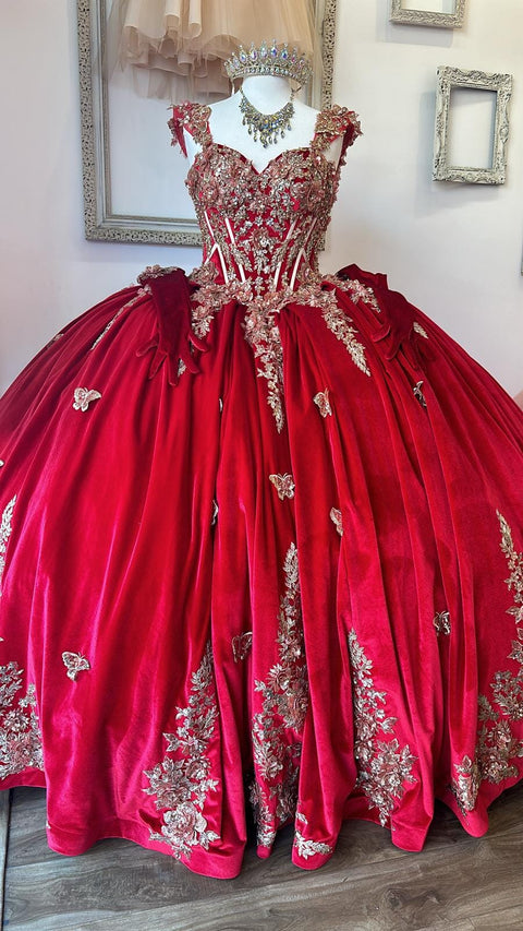 Bella Princess PQ1038 applique sweetheart velvet ball gown by petite adele pq1038 — image 13.0