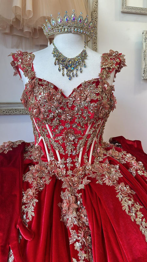 Bella Princess PQ1038 applique sweetheart velvet ball gown by petite adele pq1038 — image 14.0