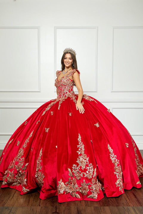 Bella Princess PQ1038 applique sweetheart velvet ball gown by petite adele pq1038 — image 11.0