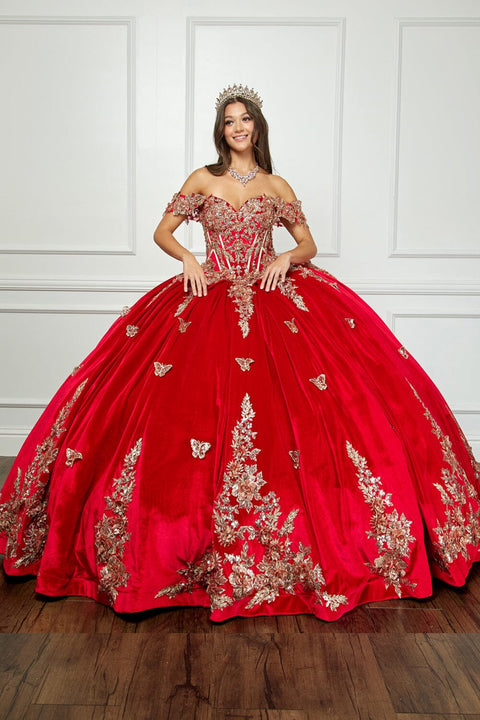 Bella Princess PQ1038 applique sweetheart velvet ball gown by petite adele pq1038 — image 10.0