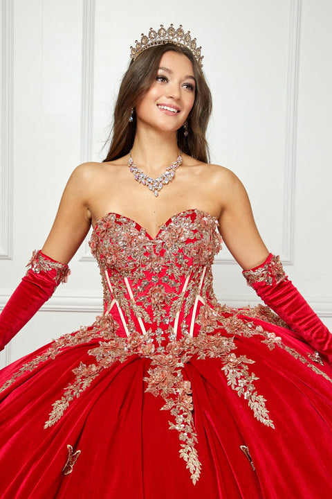 Bella Princess PQ1038 applique sweetheart velvet ball gown by petite adele pq1038 — image 8.0