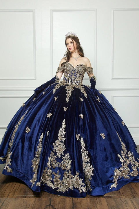 Bella Princess PQ1038 Applique Sweetheart Velvet Ball Gown by Petite Adele PQ1038