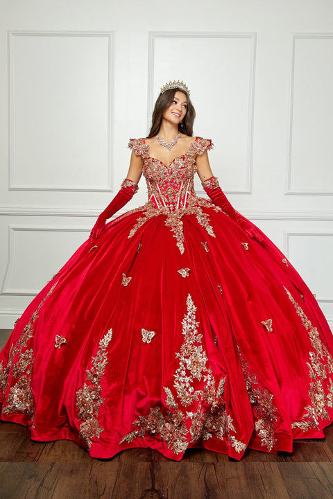 Bella Princess PQ1038 applique sweetheart velvet ball gown by petite adele pq1038 — image 6.0