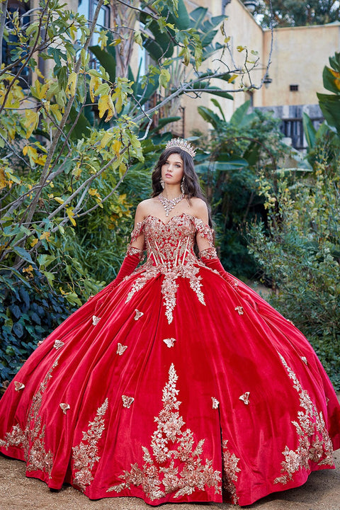 Bella Princess PQ1038 applique sweetheart velvet ball gown by petite adele pq1038 — image 1.0