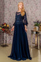 GLS Gloria GL3434 3/4 Sleeve A-Line Gown in Beaded Chiffon