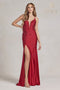 Nox Anabel Fitted Deep V-Neck Gown with Beaded Details E1206