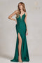 Nox Anabel Fitted Deep V-Neck Gown with Beaded Details E1206