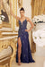 Nox Anabel Fitted Deep V-Neck Gown with Beaded Details E1206