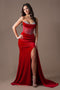 Amelia Couture 5051 Beaded Strapless Velvet Gown with Slit